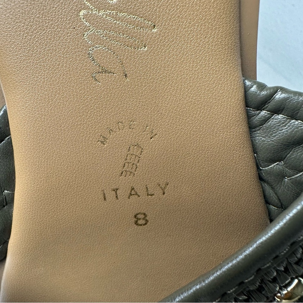 Toscanella Made In Italy Flat Sandals Beaded Army Green Leather Strap Size 8 - Picture 8 of 13